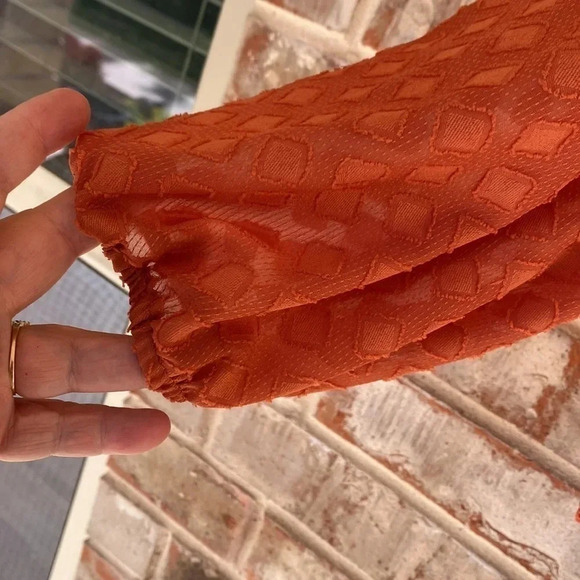 Haute Fox Rust Diamond Shape Ruffled Lace Blouse - Picture 4 of 10